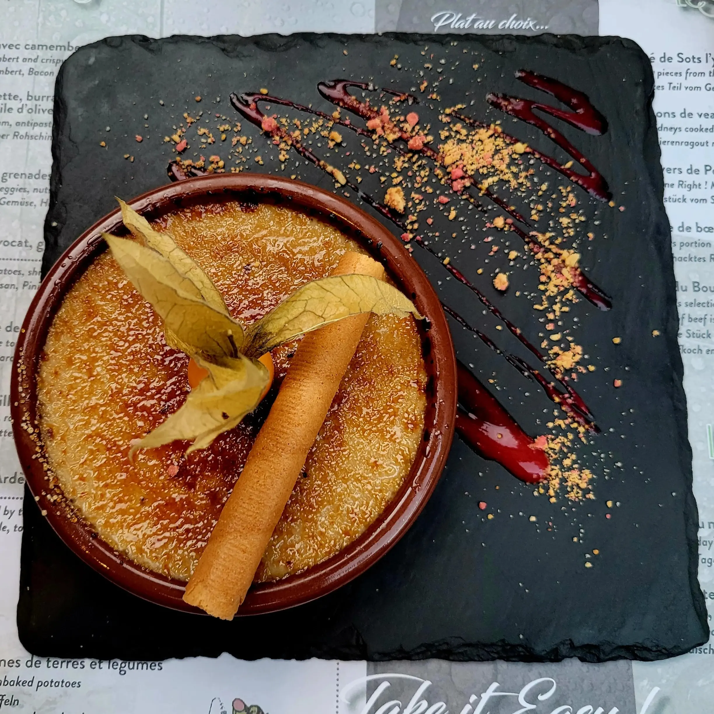 Crème brûlée maison aux brisures de châtaigne